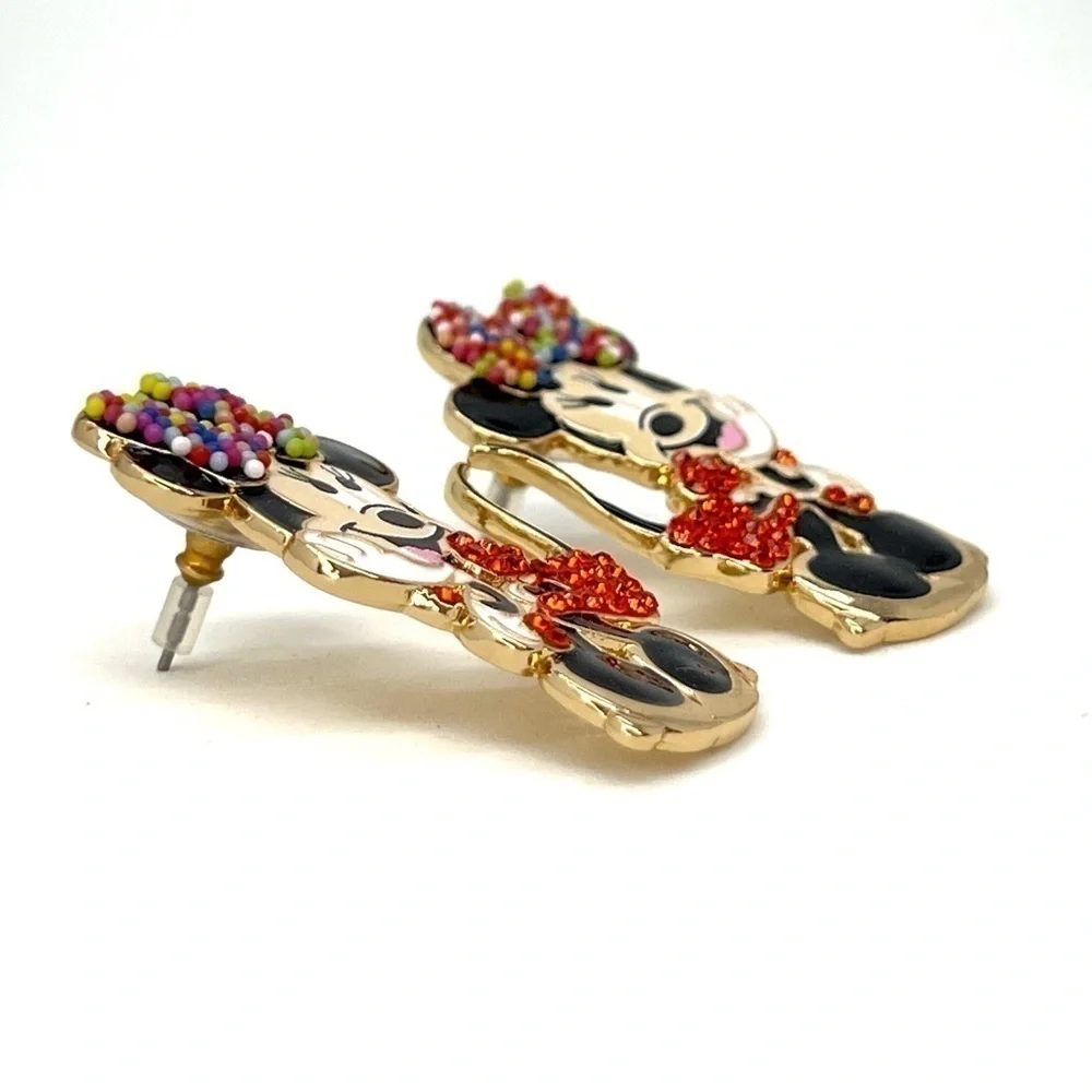 Disney x Baublebar Minnie Mouse Birthday Earrings Enamel Gold Plated New NWT
